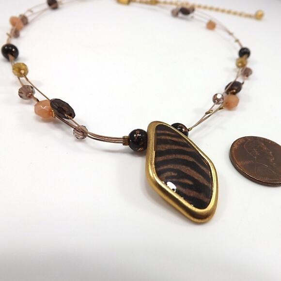 Vintage Chico's Animal Print Pendant Beaded Wire Necklace, 20 Inches - Picture 4 of 5
